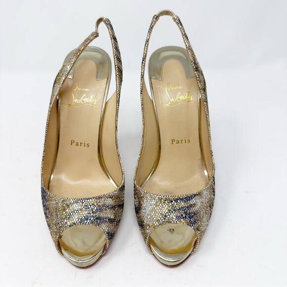 Christian Louboutin Gamma Talon 120 Glitter Slingback Heels 38.5 - Picture 4 of 12